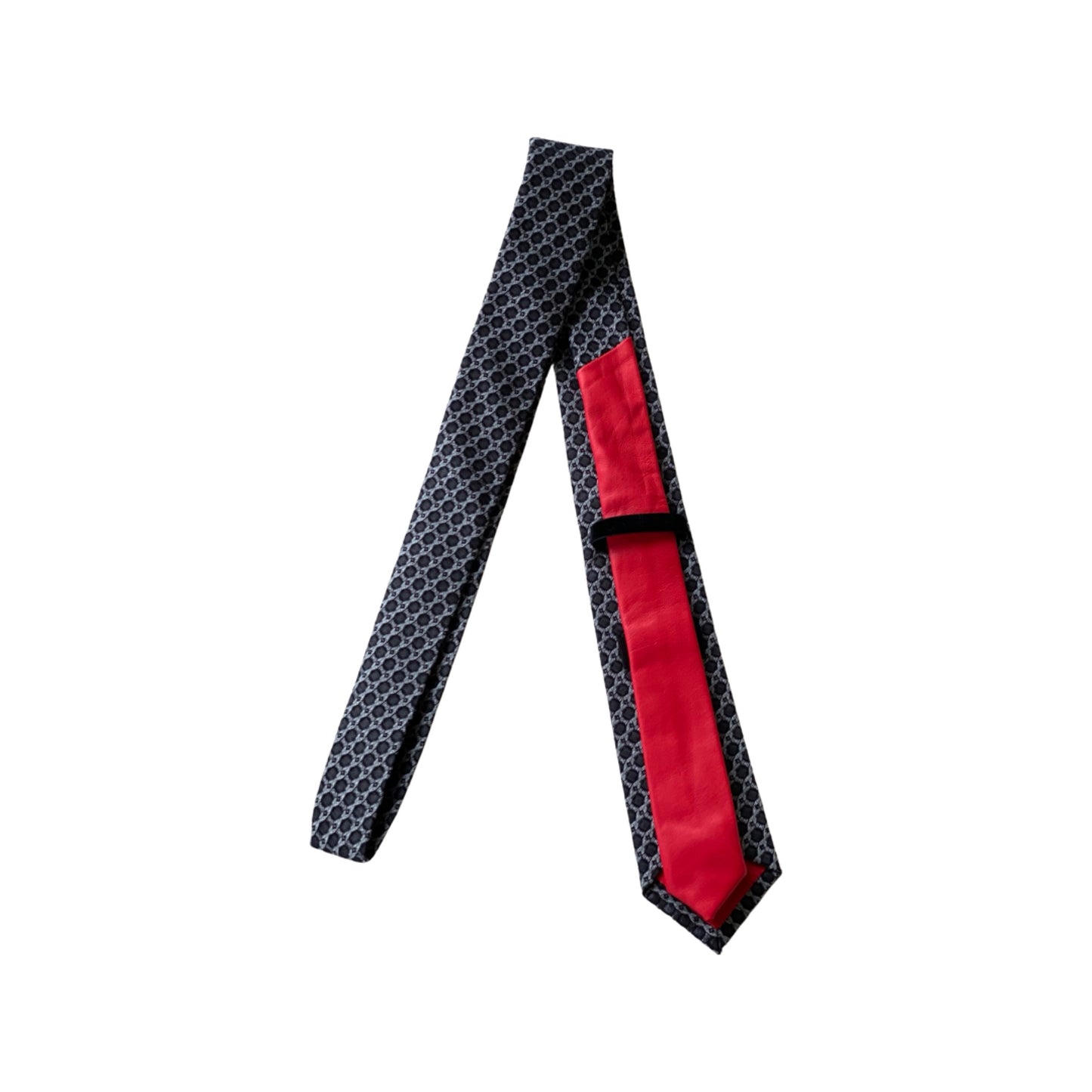 THE NECKTIE - GREY W/ RED LEATHER
