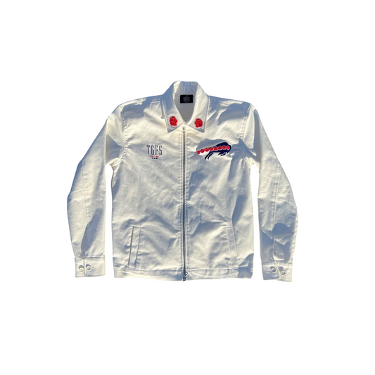 BISON W/ ROSES SOUVENIR VALET JACKET - HEAVY WHITE